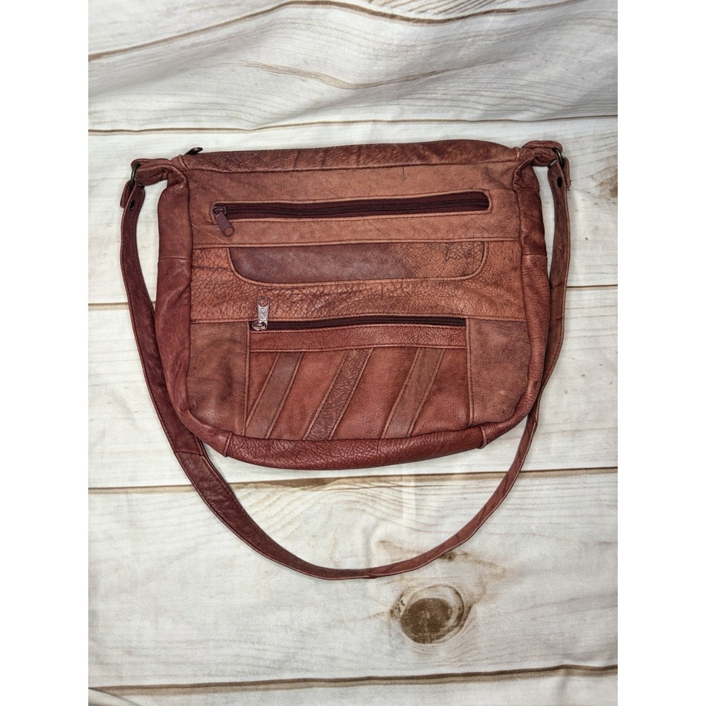 Vintage Genuine Leather Shoulder Bag Made In Mexico Brown Distressed Boho